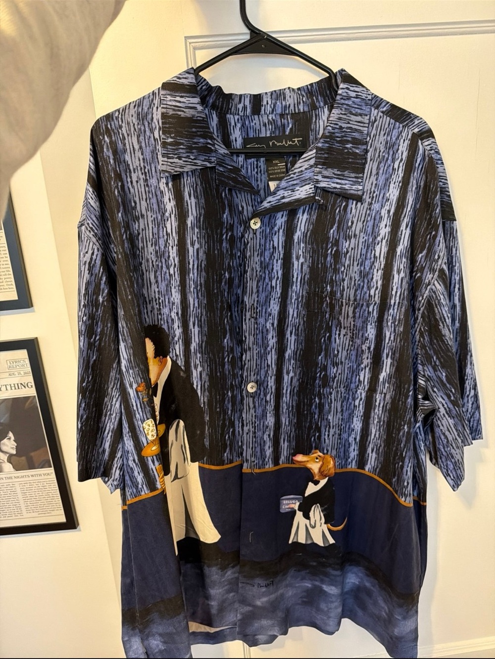 Guy buffet art Signature Silk Button-Up in Blue and Black
